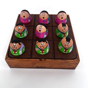 Hand Painted Ixtapa Mexican Clay Figurine Tic Tac Toe Game Set Folk Art Decor